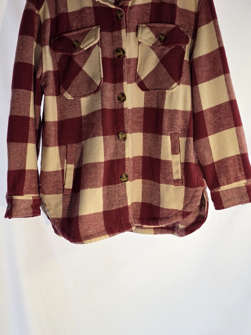 Women’s Burgundy & Cream Plaid Shacket Jacket